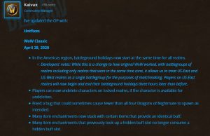 April 28th Wow Classic Hotfixes