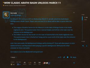 Arathi Basin Unlocks In Wow Classic On March 11th