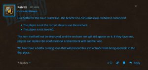 Blizzard Fixes Exploit On Zg Enchants In Wow Classic