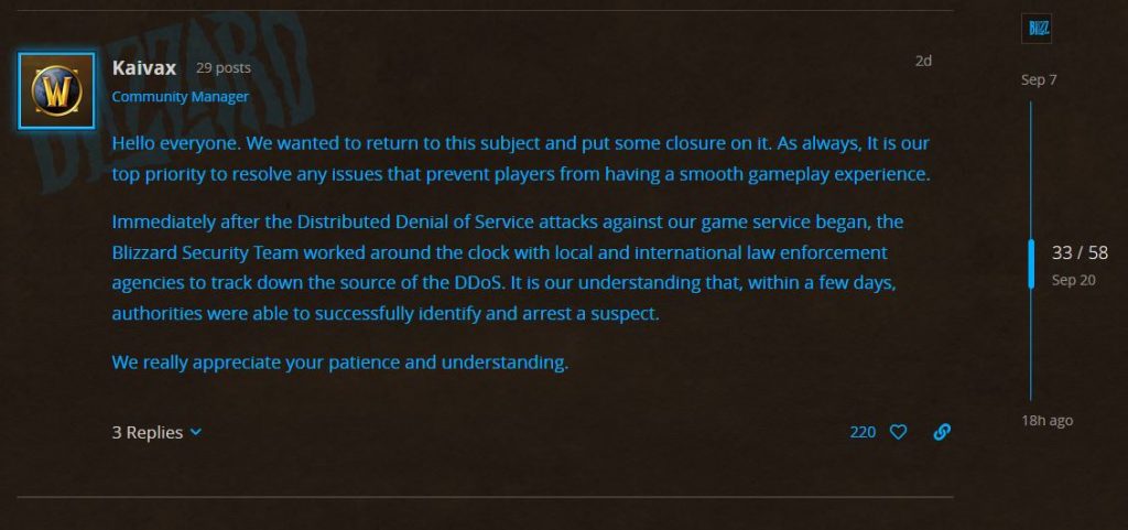 Ddos Attack Update From Blizzard