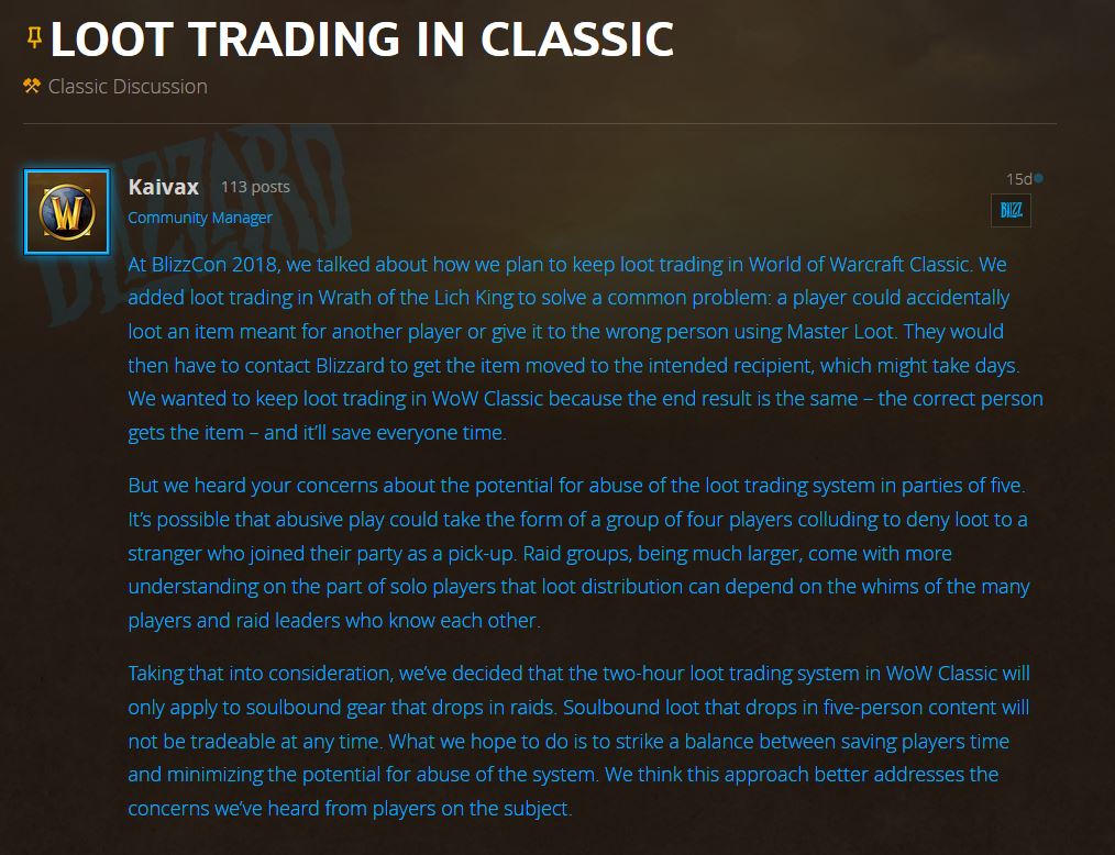 Loot Trading in WoW Classic