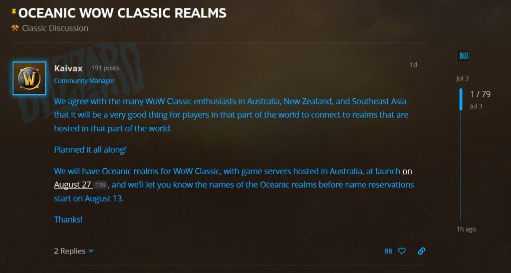 Oceanic Realms Will Be Available For Wow Classic